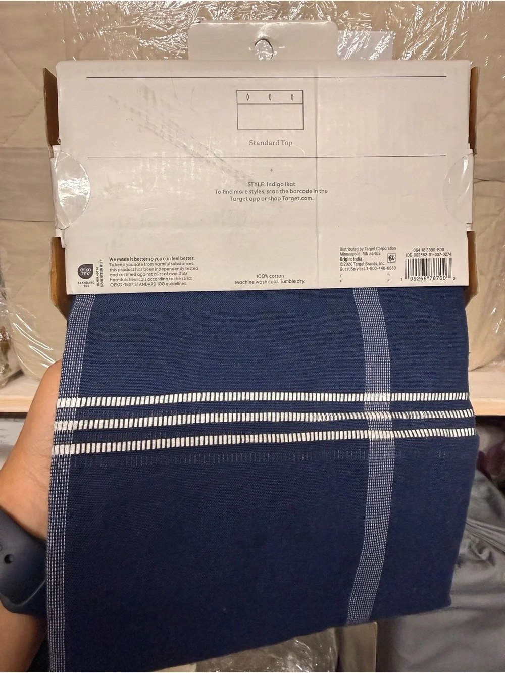 Americana Diamond Border Shower Curtain Blue - Threshold NEW